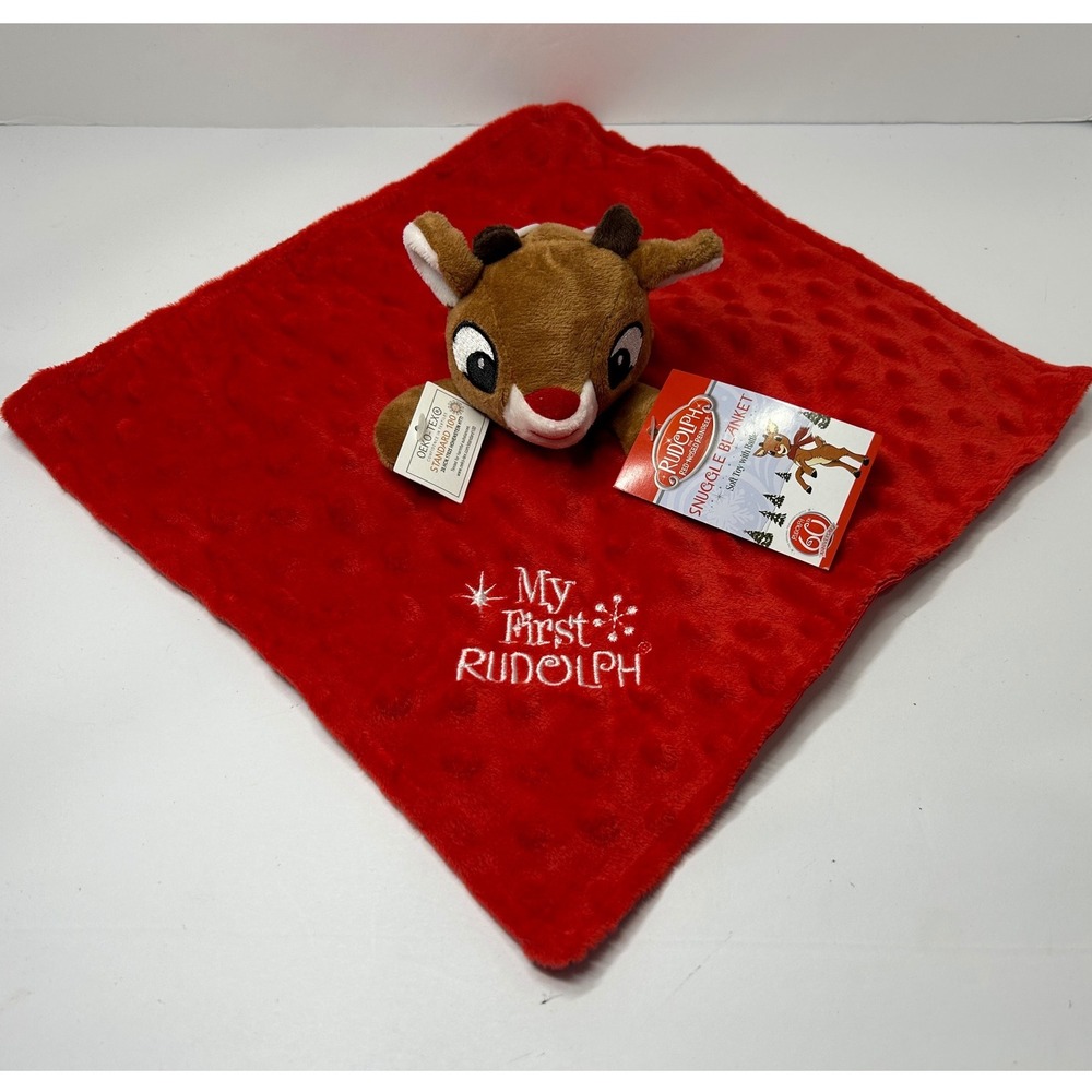 My First Rudolph Red Nose Reindeer Snuggle Blanket Lovey Security Blanket Rattle